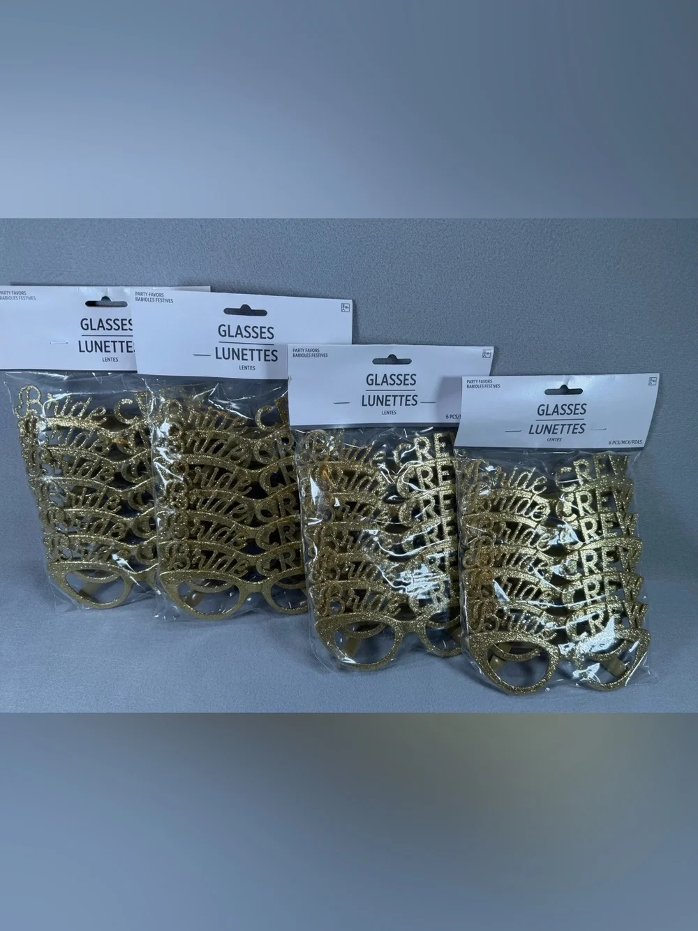 Party Bride Crew Gold Glitter Novelty Glasses - Qty 24
